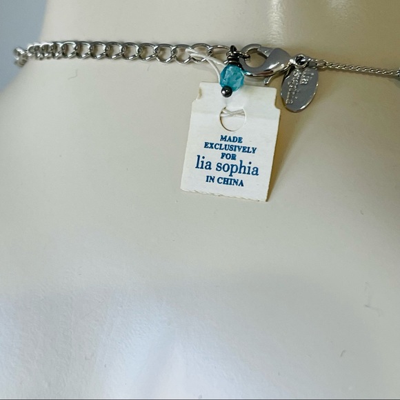 LIA SOPHIA necklace style 205 silver turquoise and brown crystals adjustable - Picture 5 of 11